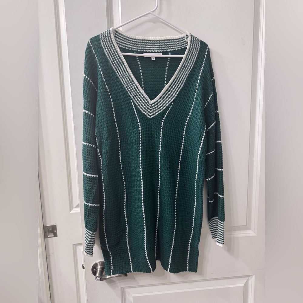 Miss Sparkling Green Striped V-Neck Sweater